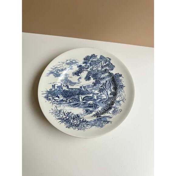 Vintage Wedgwood Dinner Plates Set of 4 Blue Transferware "Countryside" Pattern - Picture 13 of 15